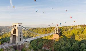 Clifton Suspension Bridge with hot air balloons